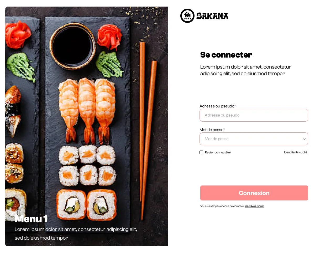 Page de connexion du site de Sakana