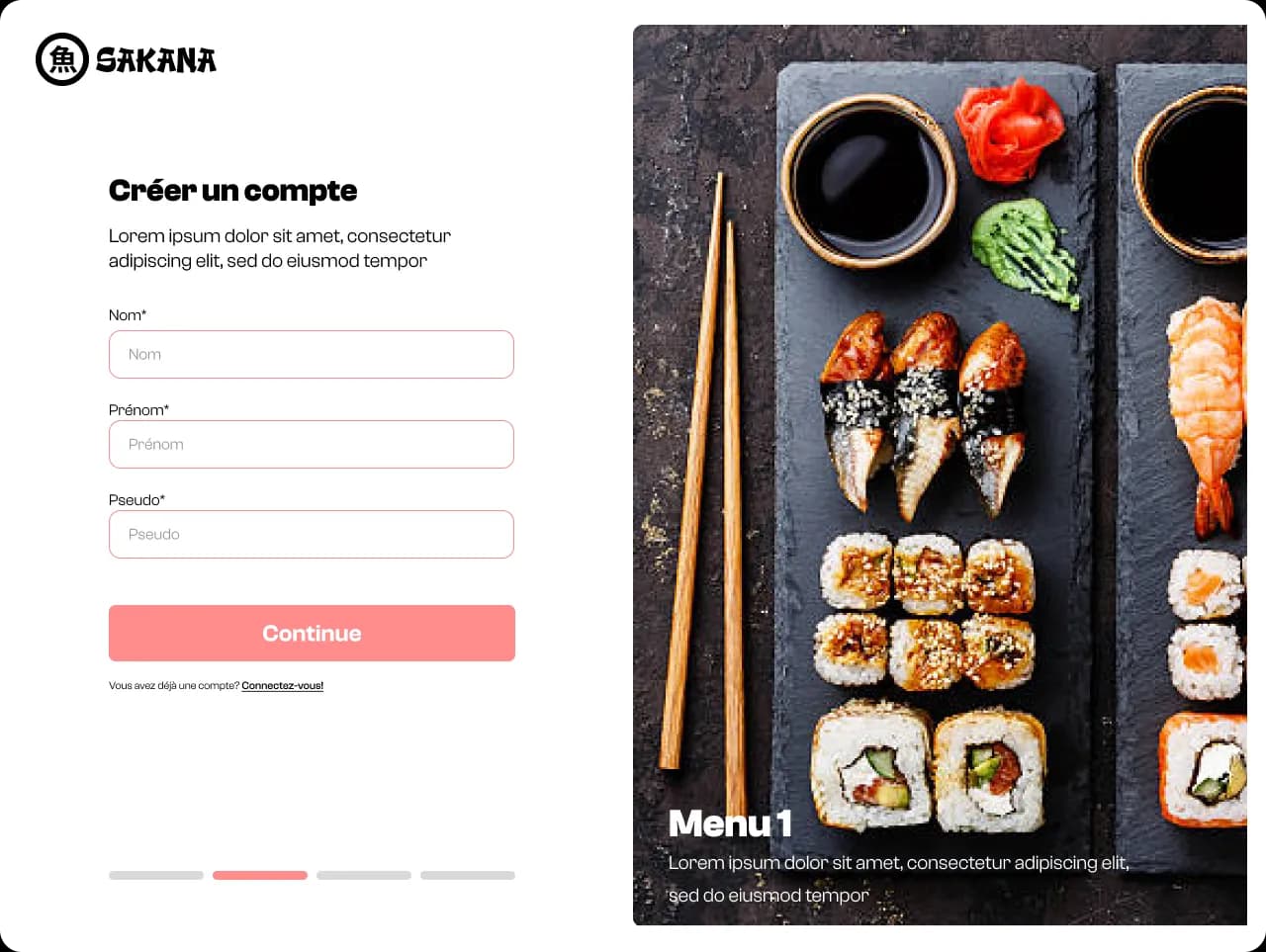 Page de la deuxième étape d'inscription du site de Sakana