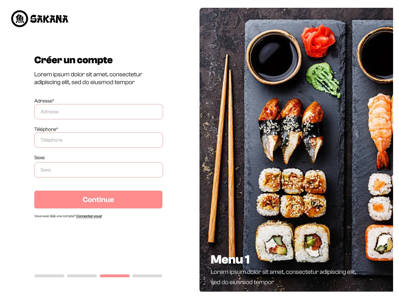 Page de la troisième étape d'inscription du site de Sakana