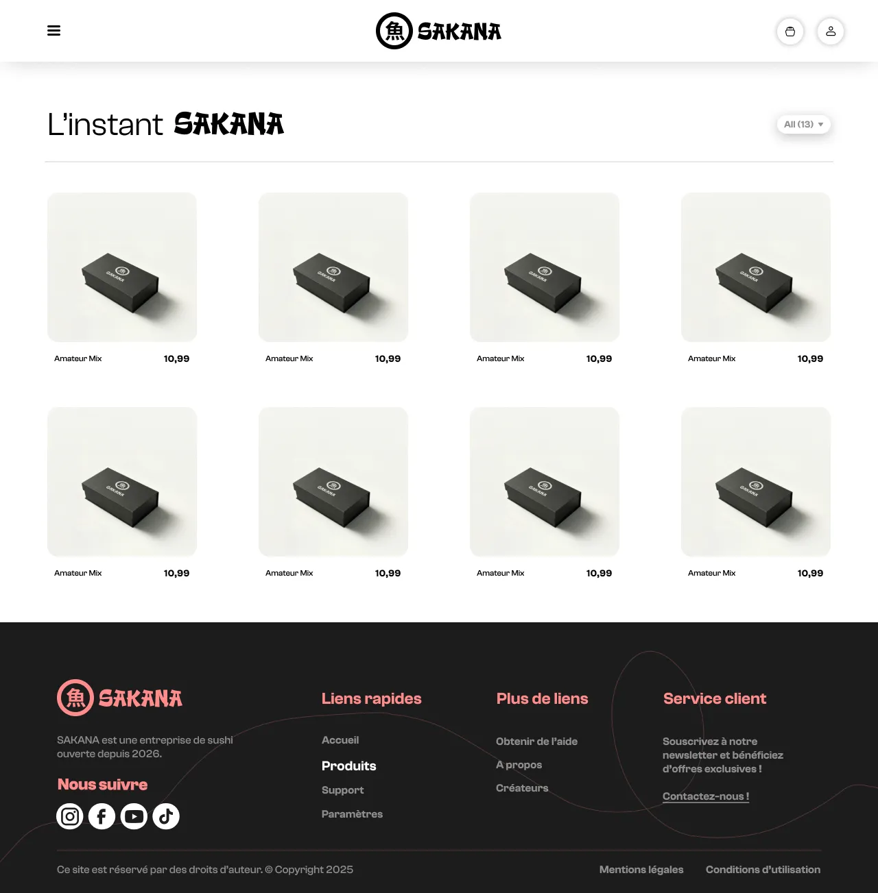 Page des produits du site de Sakana