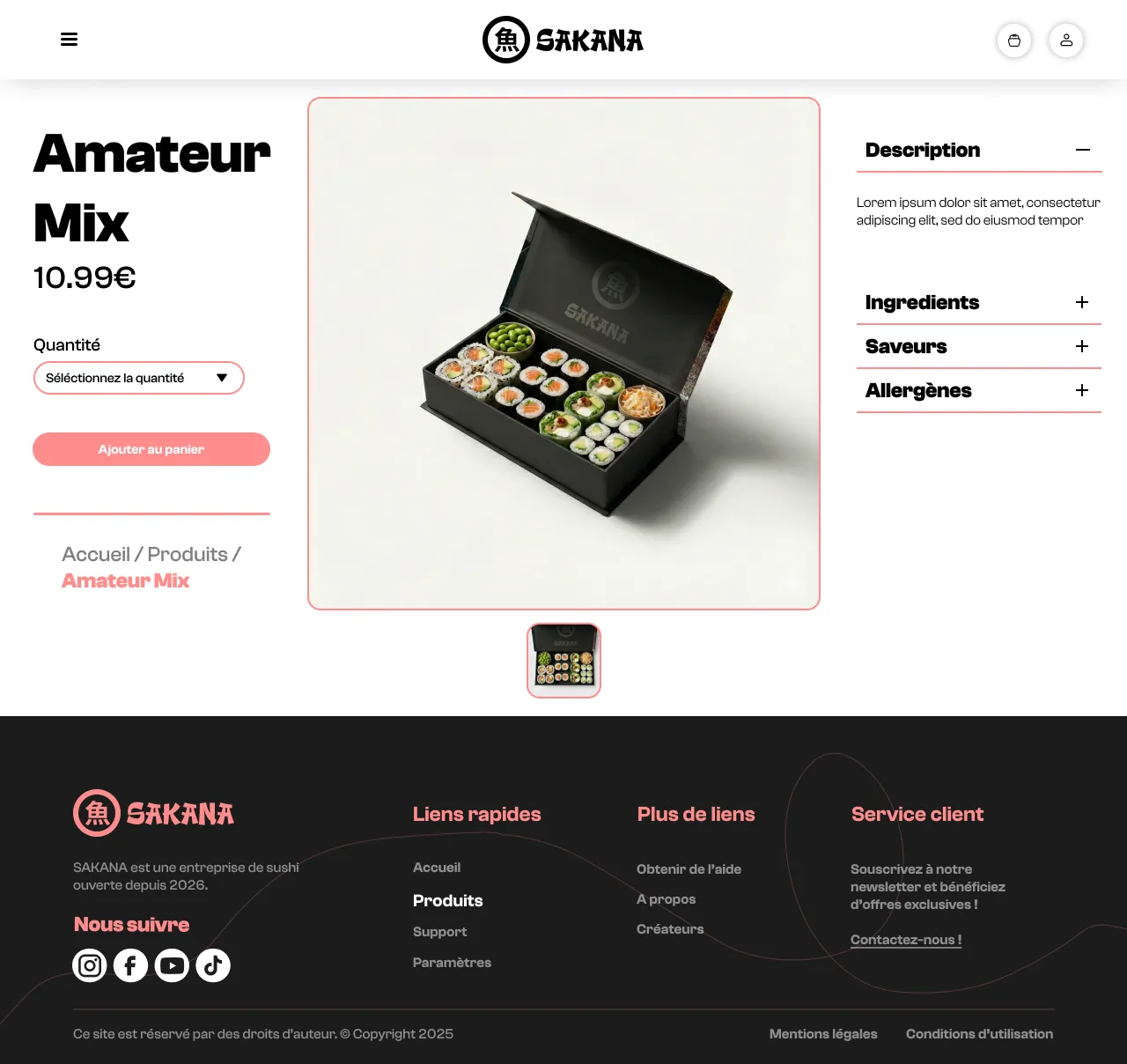 Page d'un produit en particulier du site de Sakana